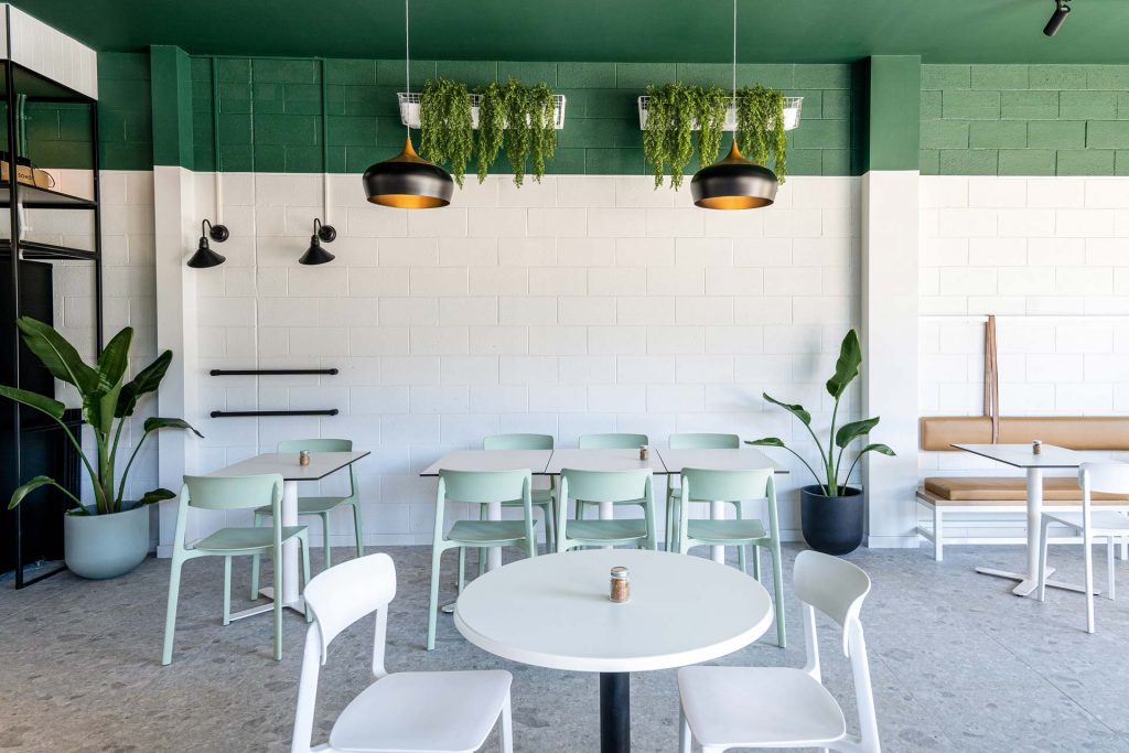 Tables and chairs in a café in Perth