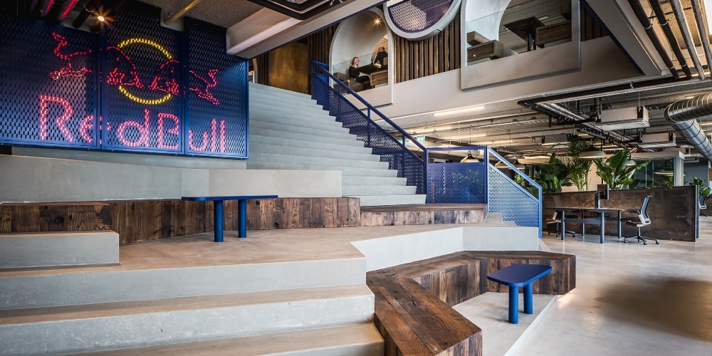 high ceiling entry into Red Bulls office