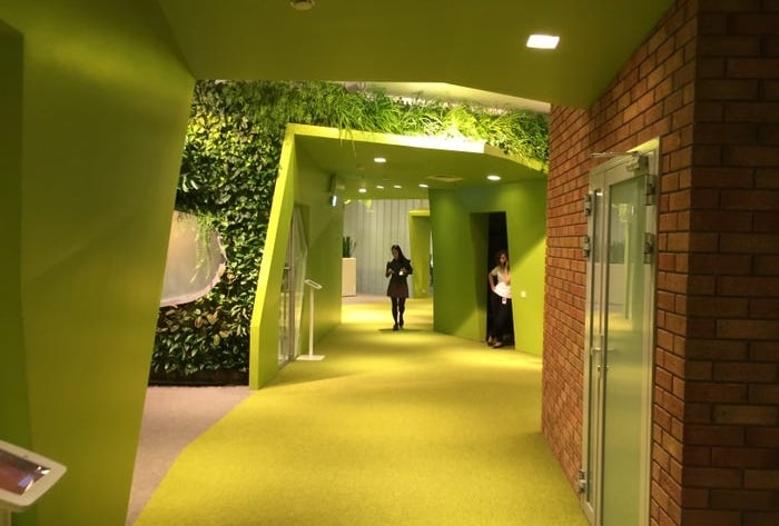 abstract office walkway painted green