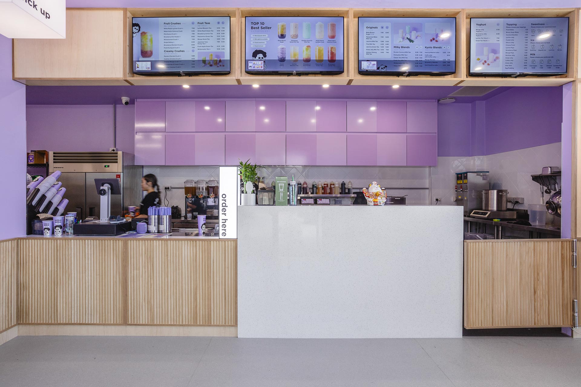 Boba Boba cafe fitout with purple walls in Piara Waters