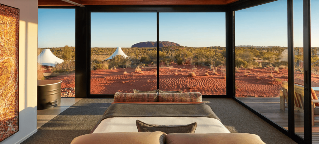 A unique hotel design featuring clean lines and showcasing the magnificent views of Uluru.  