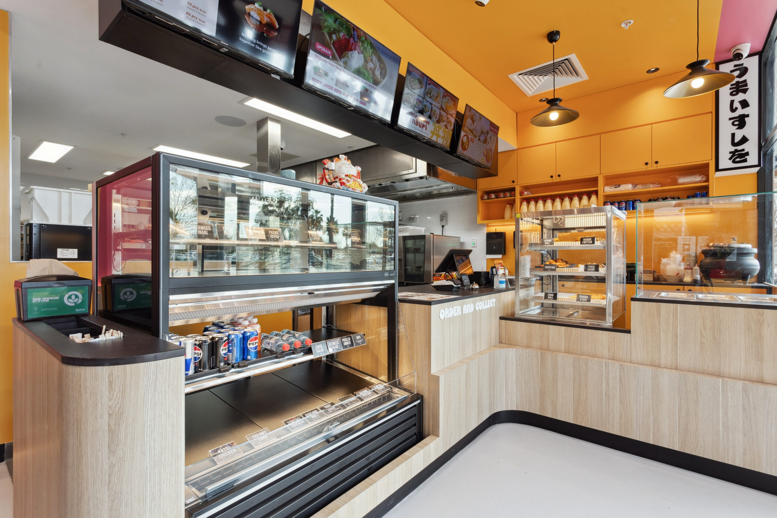 A sushi bar fitout with display cabinets in Noranda, Perth
