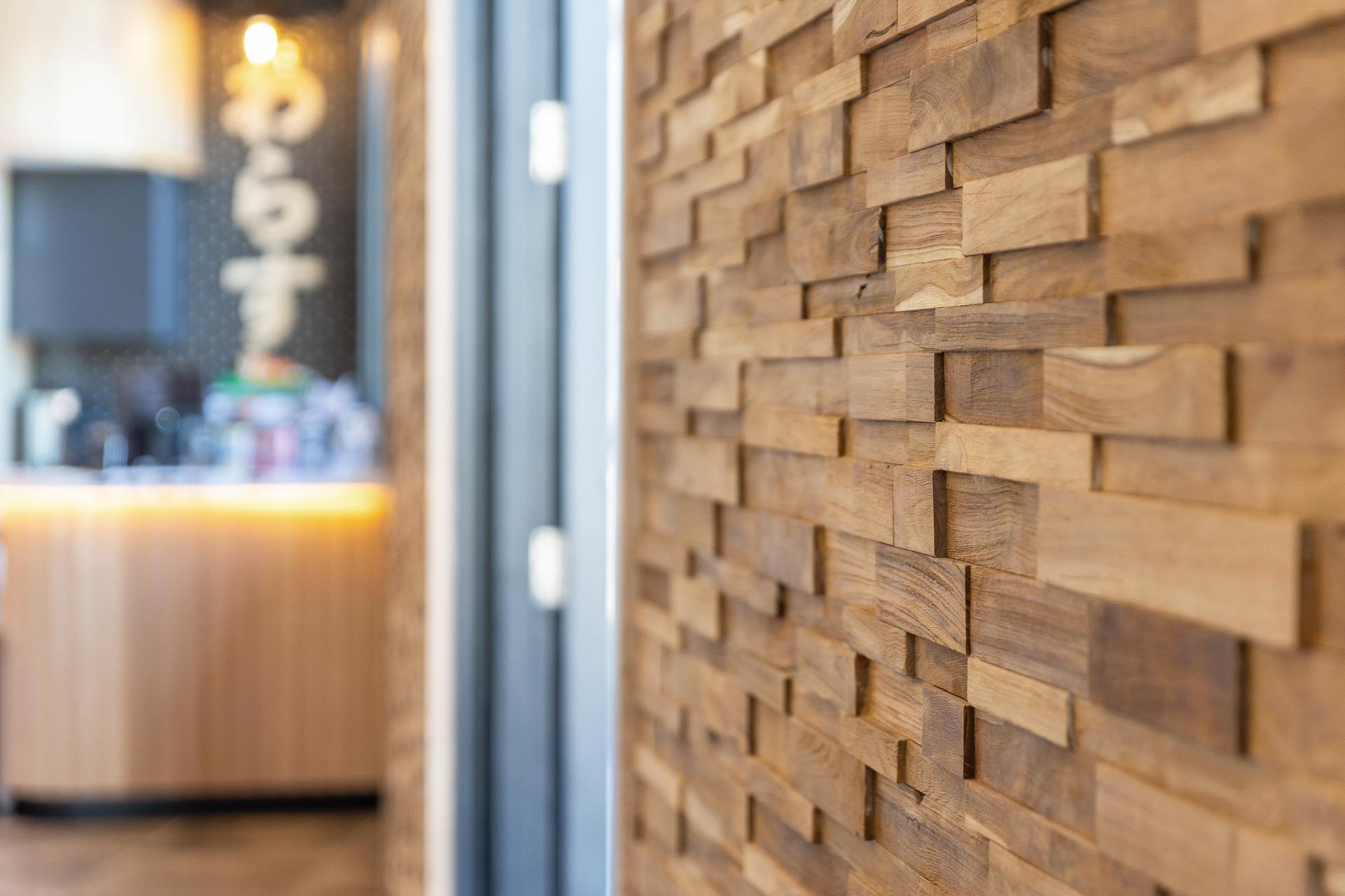 A textured wood wall fitout in Wara Sushi in Rockingham.