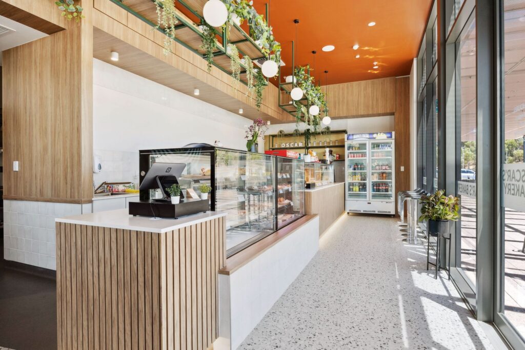 reclaimed wood and plants form part of a sustainable commercial fitout in Perth