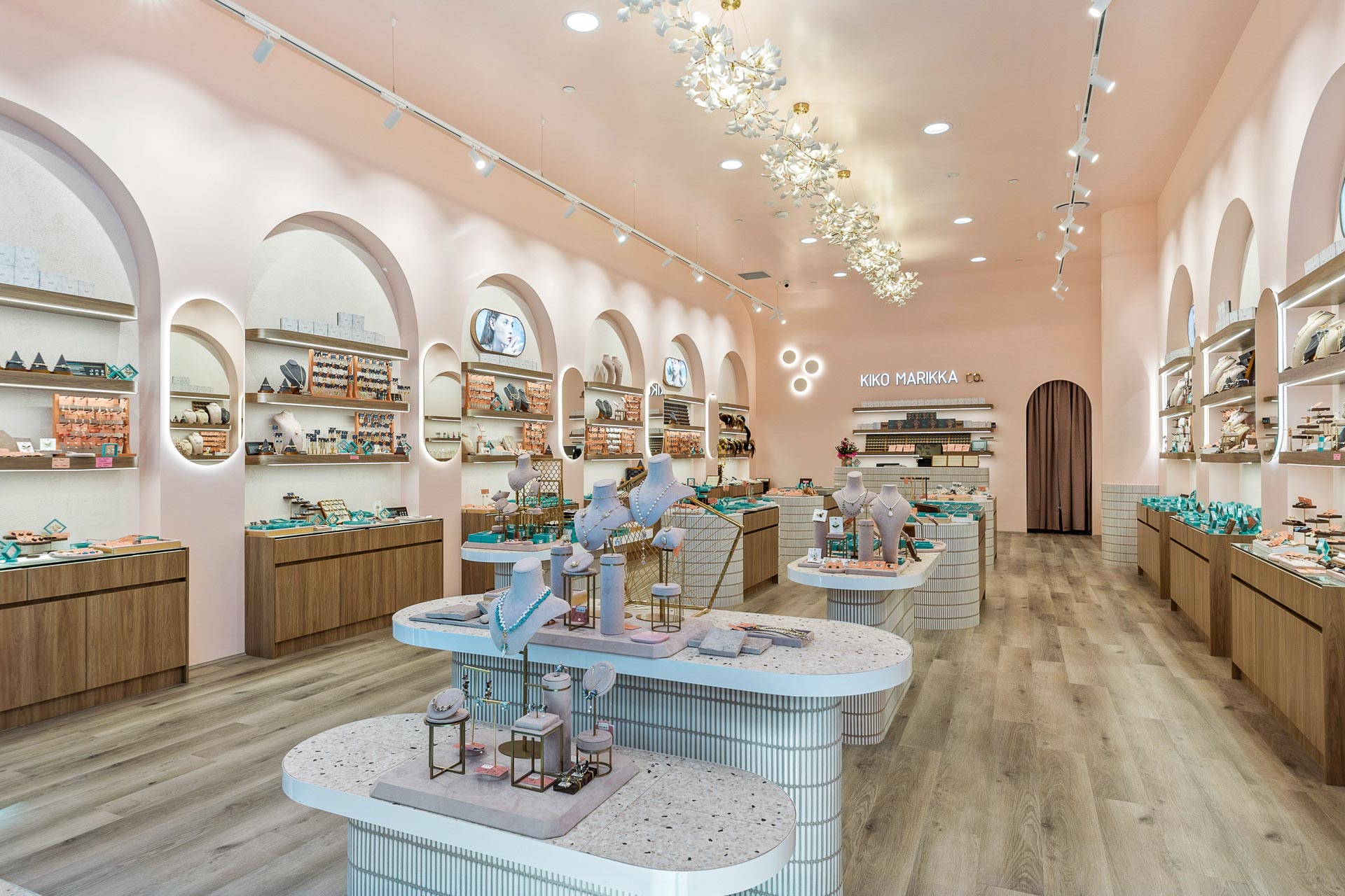 what will replace engineered stone - image of Kiko Marikka storefront, completed by the LKD team; showcasing the use of timber and recycled materials on the side tables and shelves