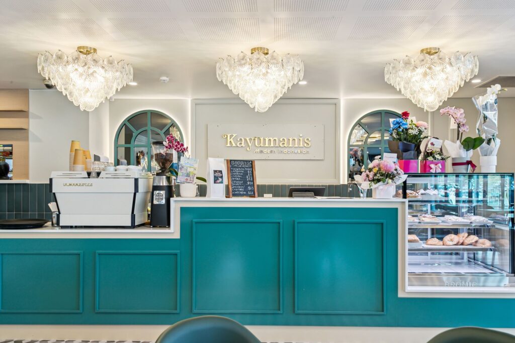 Kayumanis food cabinet, counter and coffee machine. one of the best fitouts companies in Perth was engaged to execute this project.